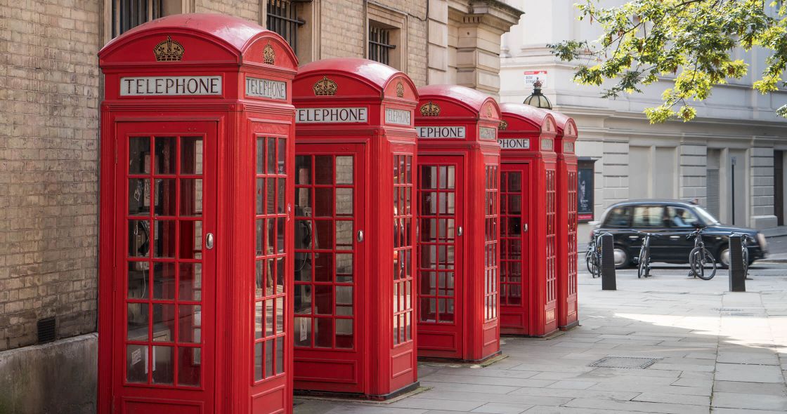 A Row Of Red Telephone Booths