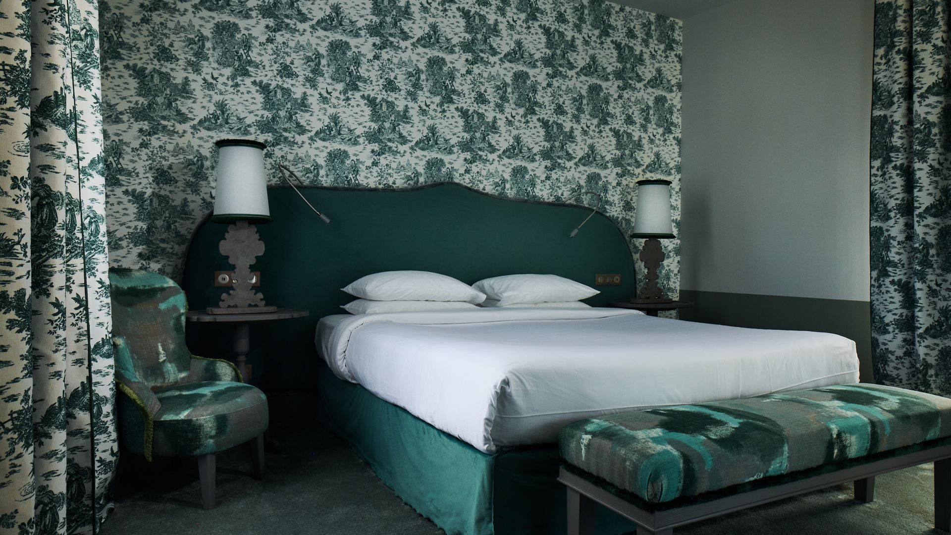 A Bed With A Green Headboard - Image